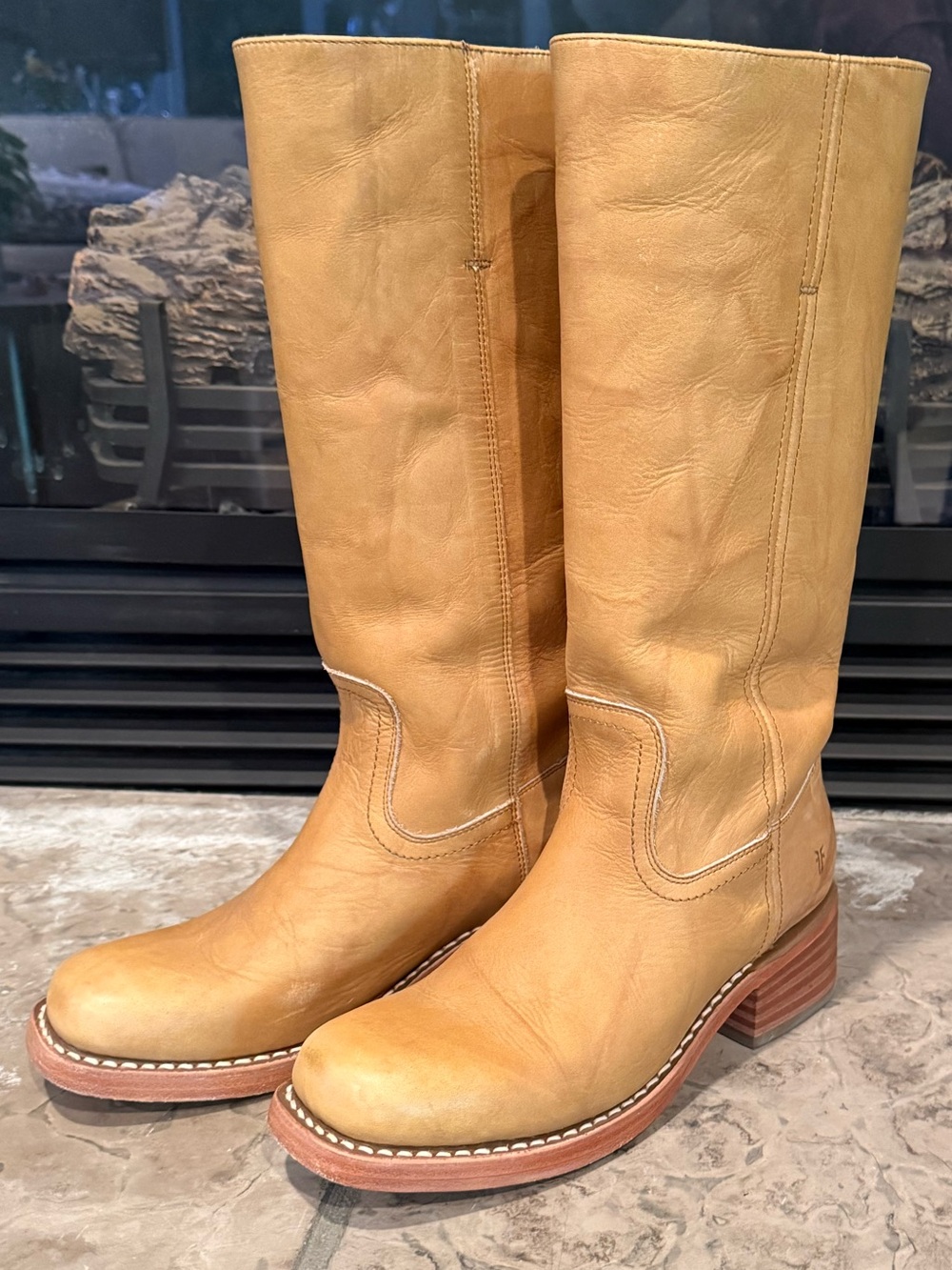 Frye Campus 14L Tall Leather Boots in Tan